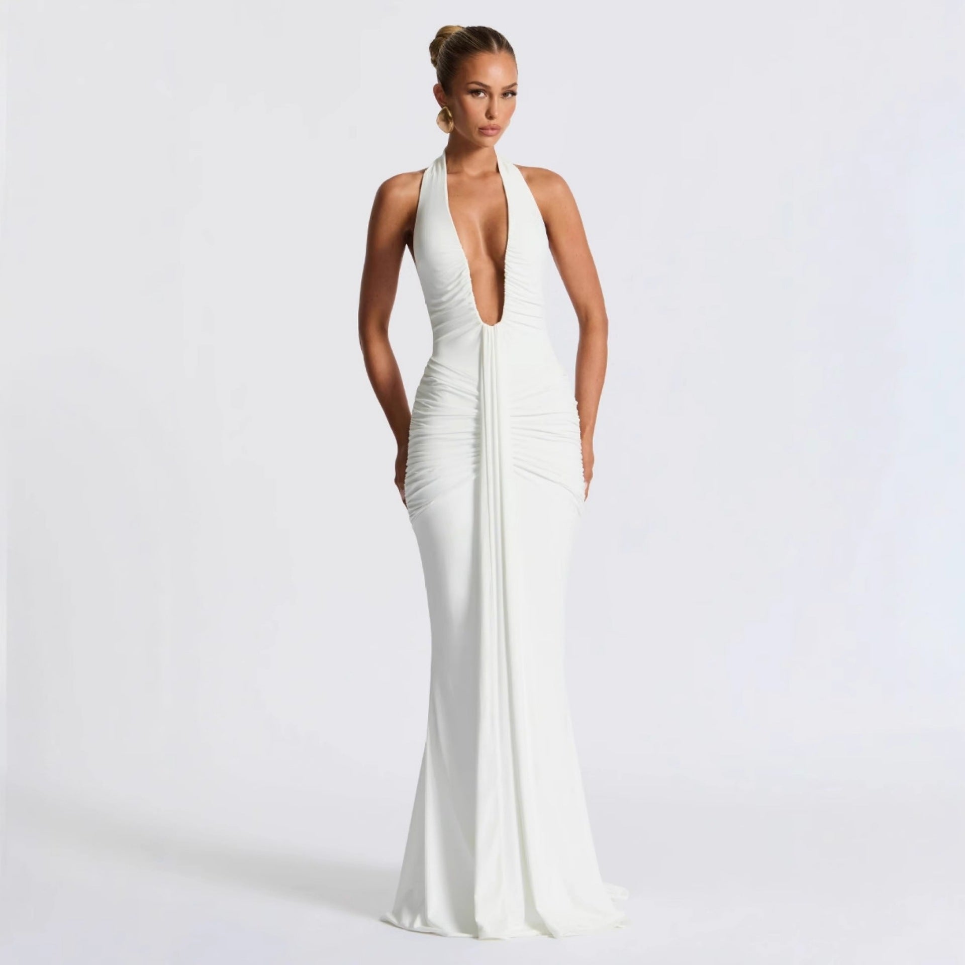 Damen Elegantes Kleid mit tiefem V-Ausschnitt und figurbetontem Schnitt R&B