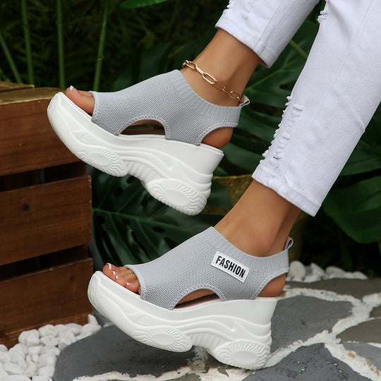 Damen Plattform-Sandalen mit atmungsaktivem Strickmaterial R&B
