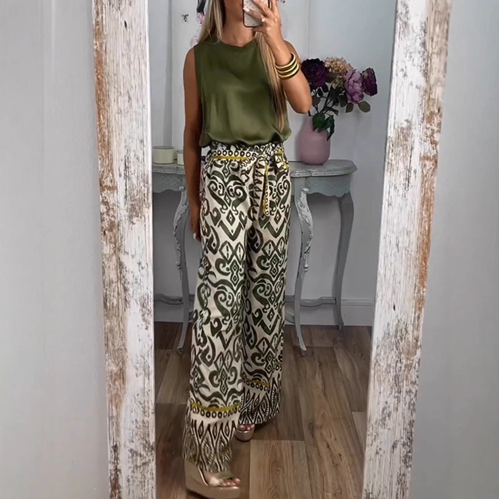Damen weite Palazzo-Hose mit exklusivem Muster und modischer Taillierung Heidi-Mode