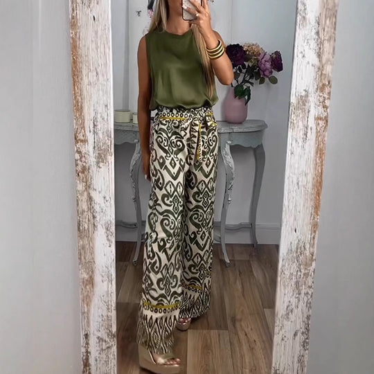 Damen weite Palazzo-Hose mit exklusivem Muster und modischer Taillierung Heidi-Mode