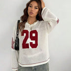 Damen Sportlicher Oversized Pullover mit Motivstickerei R&B