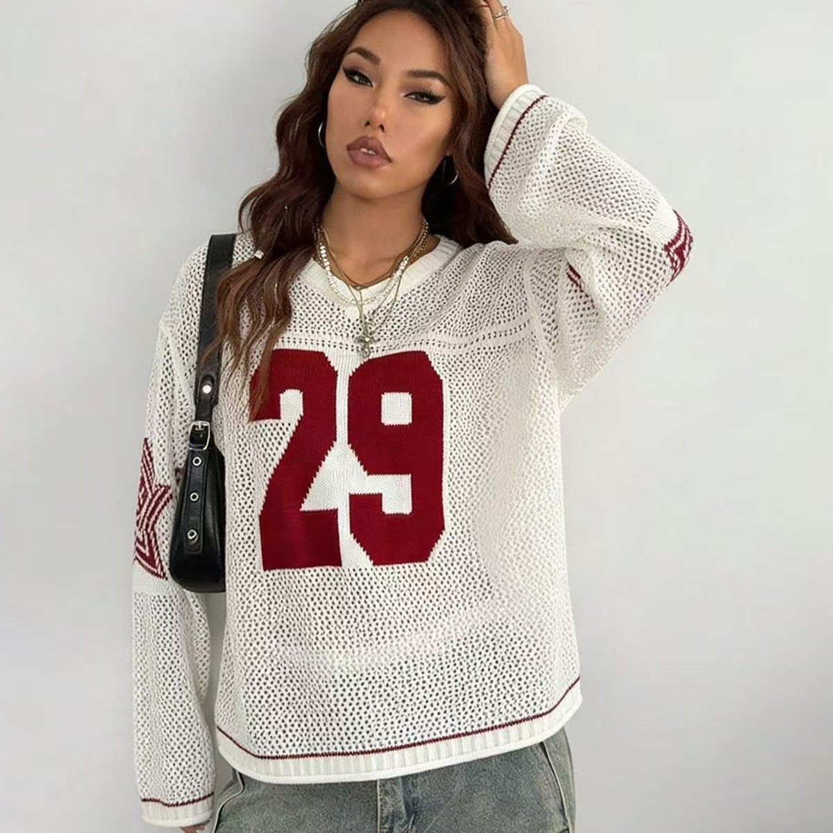Damen Sportlicher Oversized Pullover mit Motivstickerei R&B