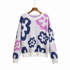 Damen Gemusterter Strickpullover mit floralen Motiven und lässigem Schnitt R&B