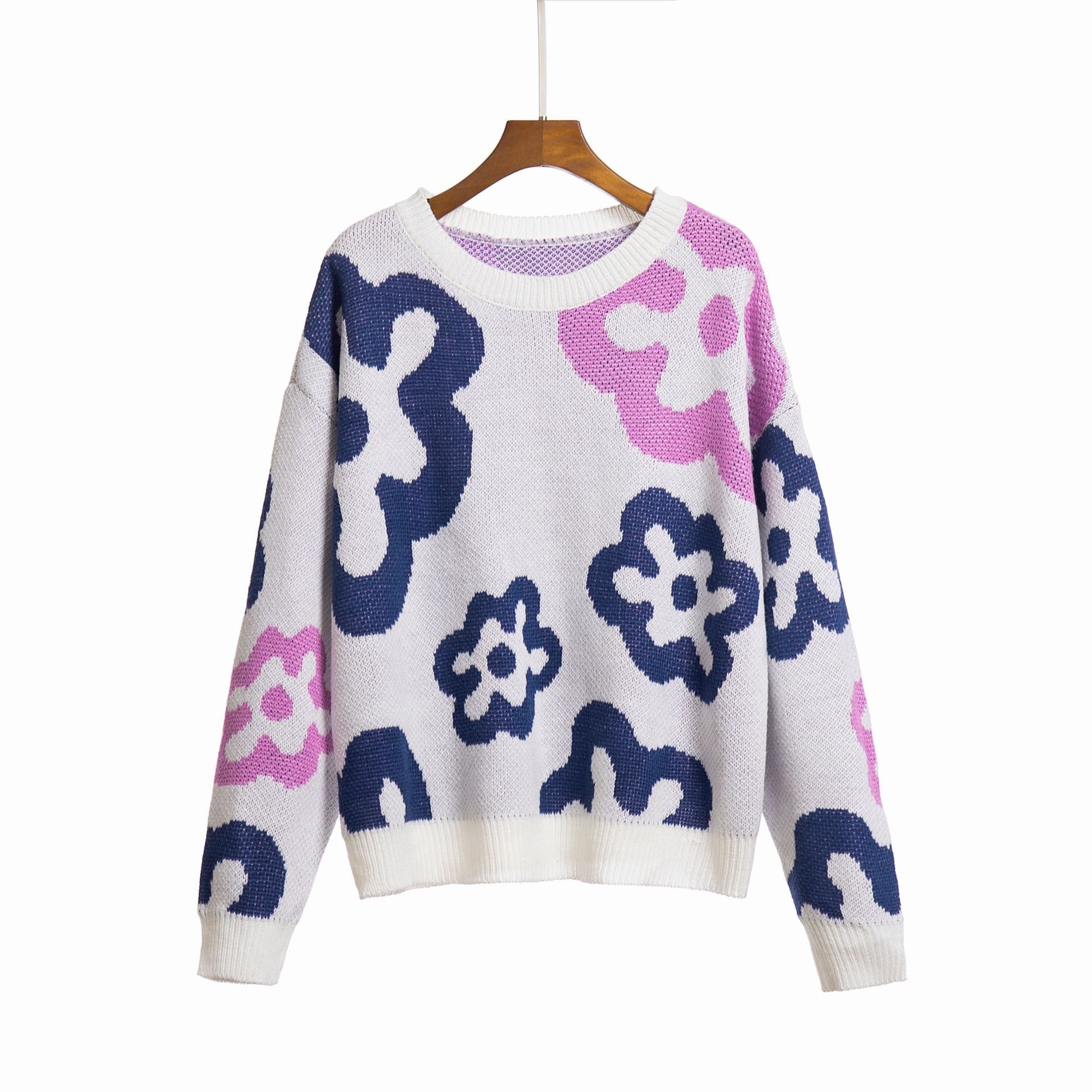 Damen Gemusterter Strickpullover mit floralen Motiven und lässigem Schnitt R&B