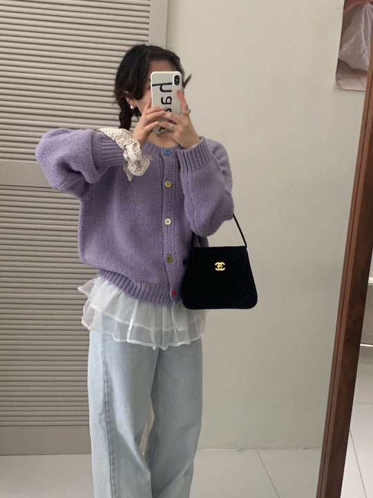 Damen Kuschelige Strickjacke mit bunten Knöpfen und lockerer Passform R&B