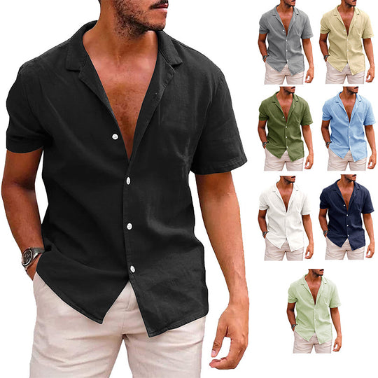 Herren Kurzarmhemd mit weichem Leinenmix und modernem Henley-Ausschnitt R&B