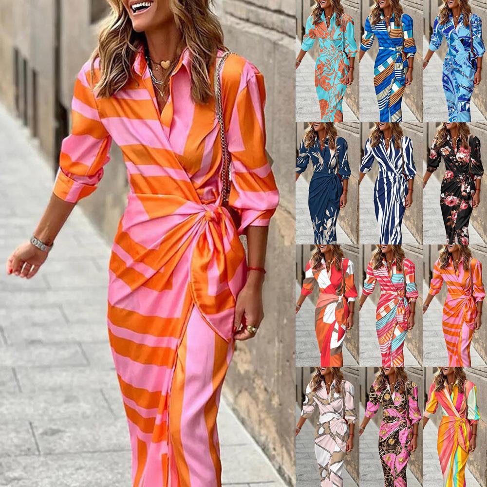 Damen Maxikleid mit asymmetrischem Schnitt und modernen Streifendetails