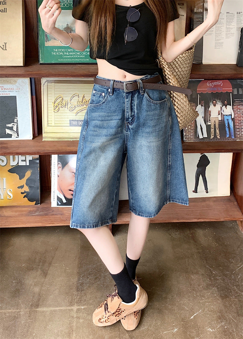 Damen weite Denim-Shorts im modernen Design mit praktischen Taschen R&B