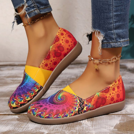 Damen Bequeme Slip-on Ballerinas mit buntem Druckdesign und elastischem Abschluss R&B