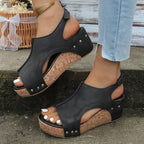 Damen Keil-Sandalen mit modischem Schliff und hochwertiger Korksohle R&B