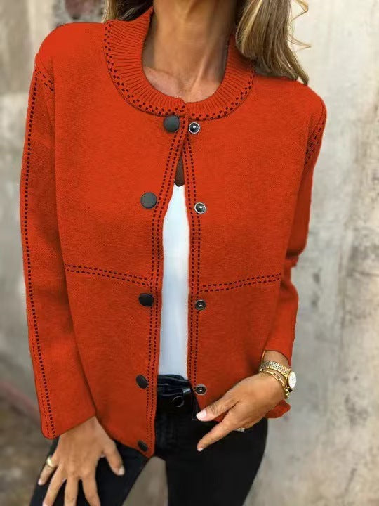 Damen Lockere Strickjacke mit Knöpfen und dekorativen Nähten R&B
