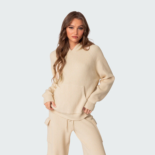 Damen gemütlicher Sweat-Hoodie aus strukturiertem Material mit Kängurutasche R&B