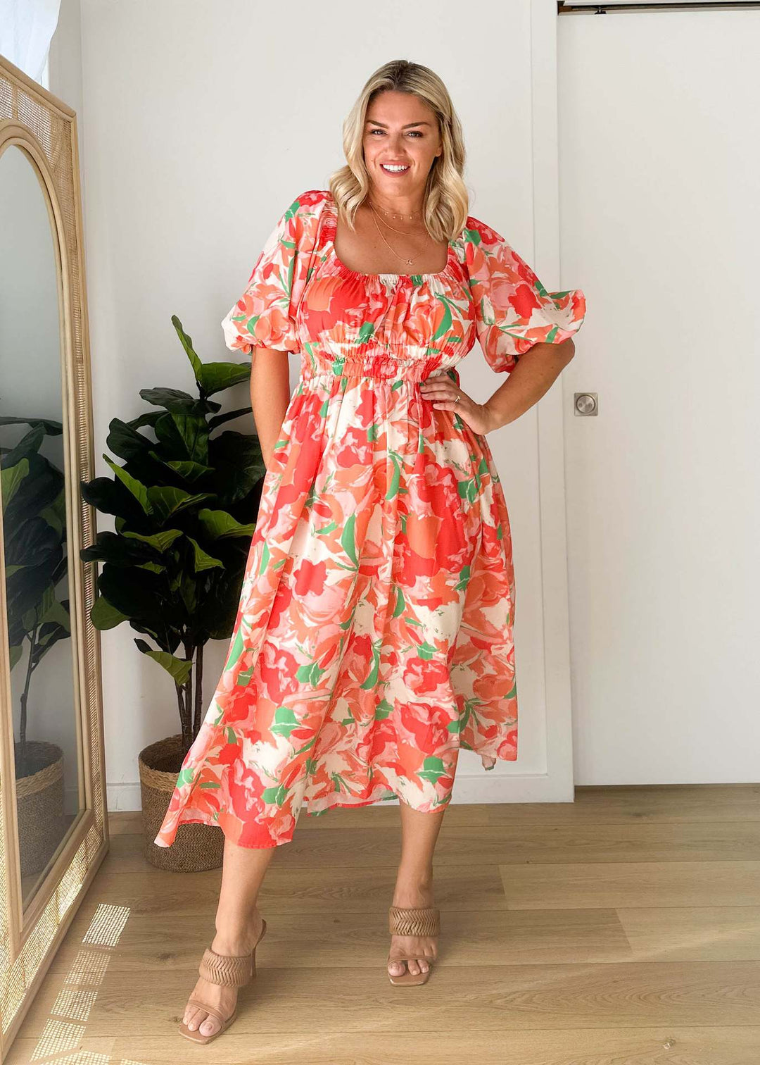 Damen Luftiges Maxikleid mit floralem Design und elastischem Taillenbund R&B