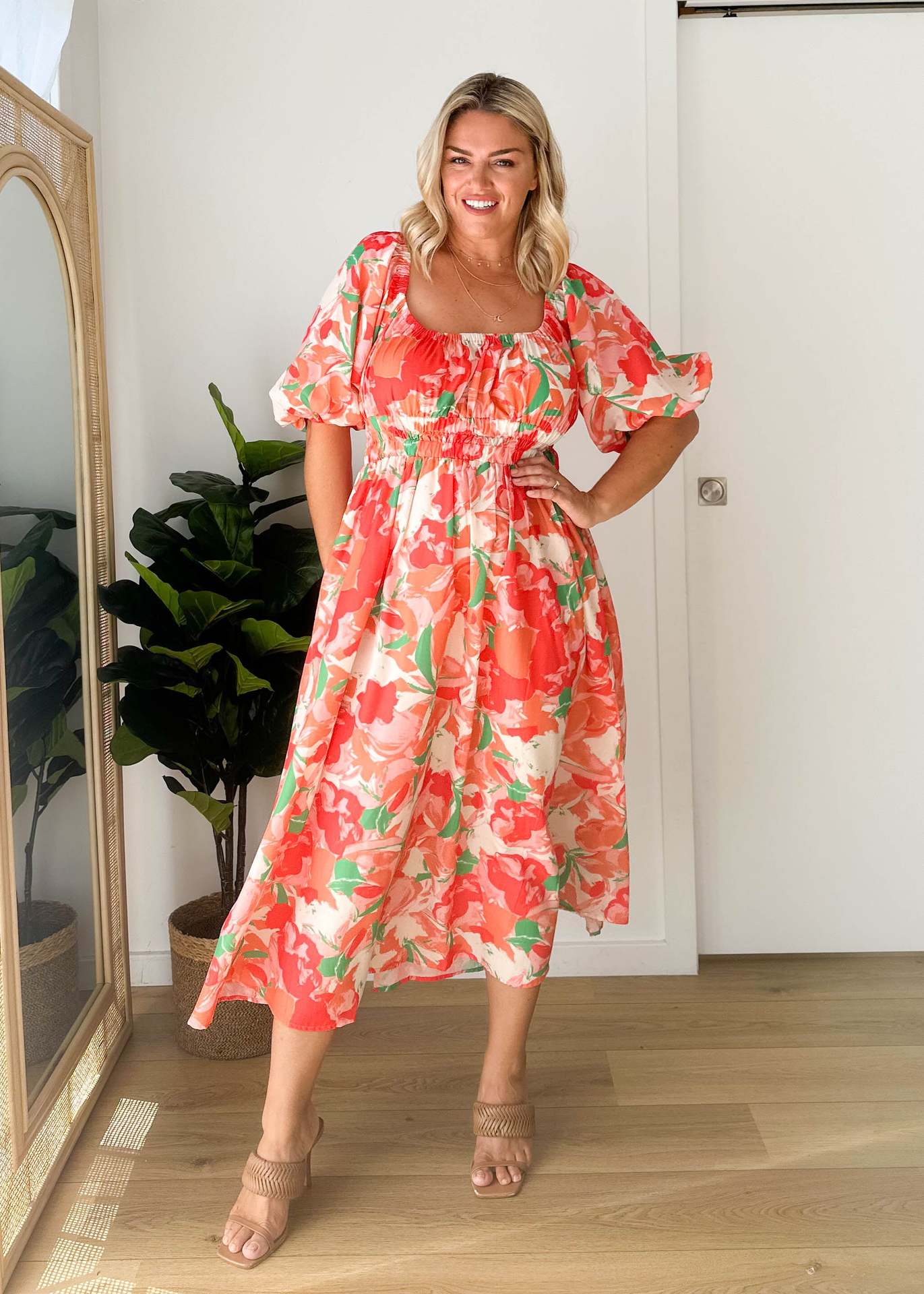 Damen Luftiges Maxikleid mit floralem Design und elastischem Taillenbund R&B