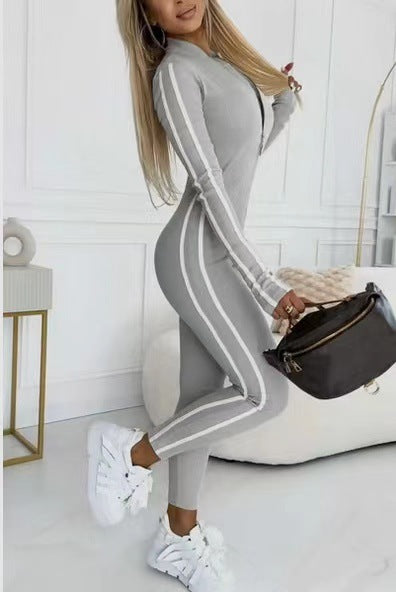 Damen Sportlicher Body mit langen Ärmeln und Streifen R&B