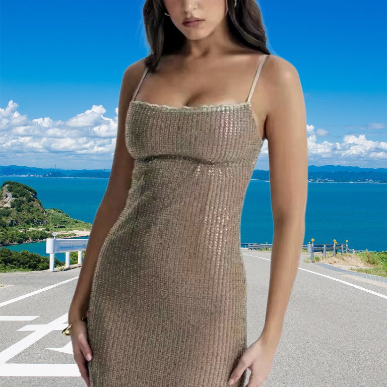 Damen Glamouröses Paillettenkleid mit Spaghetti-Trägern und figurbetonter Silhouette R&B