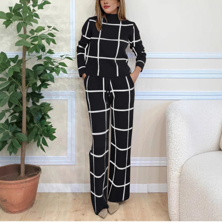 Damen Elegantes Strick-Loungewear-Set mit grafischem Muster R&B