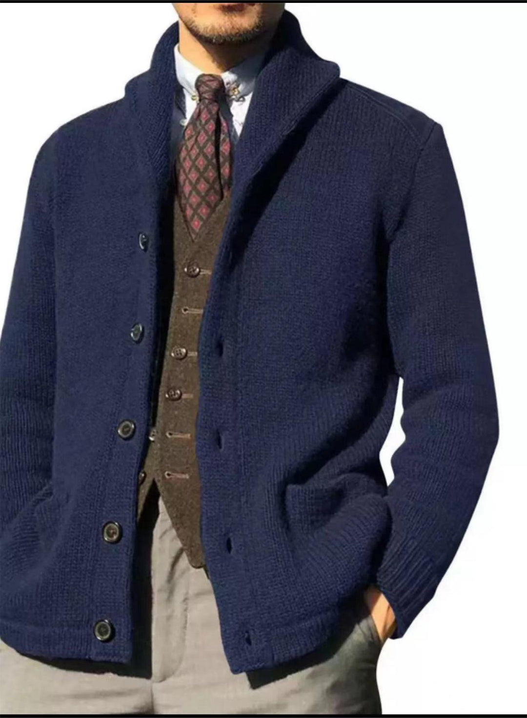 Herren Strickjacke im modernen Casual-Stil mit Schalkragen R&B