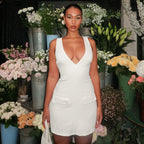 Damen Schlichtes Minikleid mit tiefem V-Ausschnitt und praktischen Taschen R&B