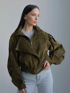 Damen Stilvolle Kurzjacke mit Gürtel und asymmetrischem Schnitt R&B
