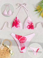 Damen Triangel-Bikini mit floralen Akzenten und zartem Rüschendesign