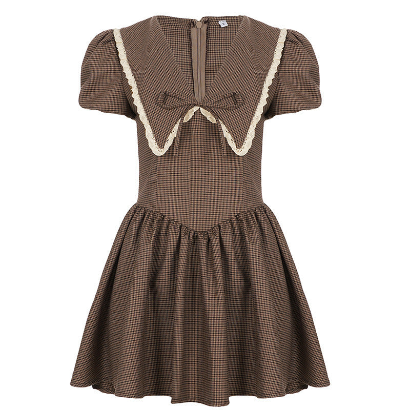 Damen Vintage-Folklore Kleid mit voluminösen Ärmeln und dekorativem Kragen R&B