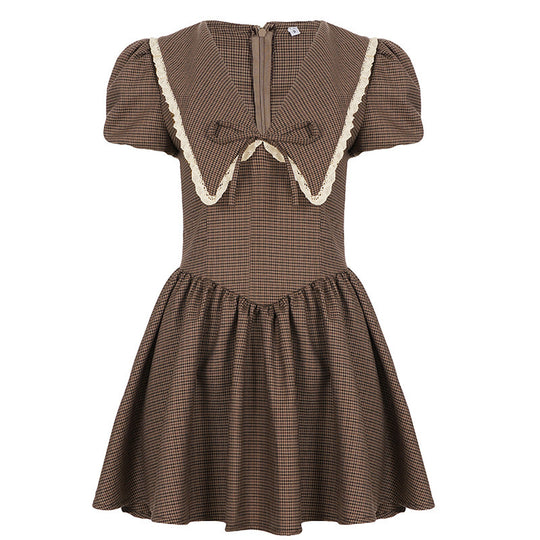 Damen Vintage-Folklore Kleid mit voluminösen Ärmeln und dekorativem Kragen R&B
