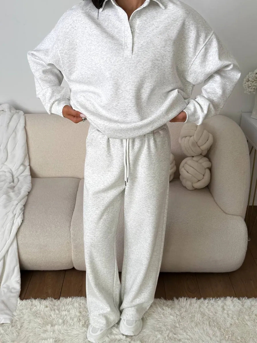 Damen bequemer Polopullover und entspannte Hose Set R&B