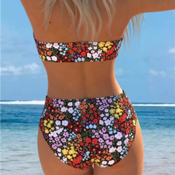 Damen Bikini-Set mit strapazierfähigem Bandeau-Oberteil und hoch geschnittenen Badeshorts R&B