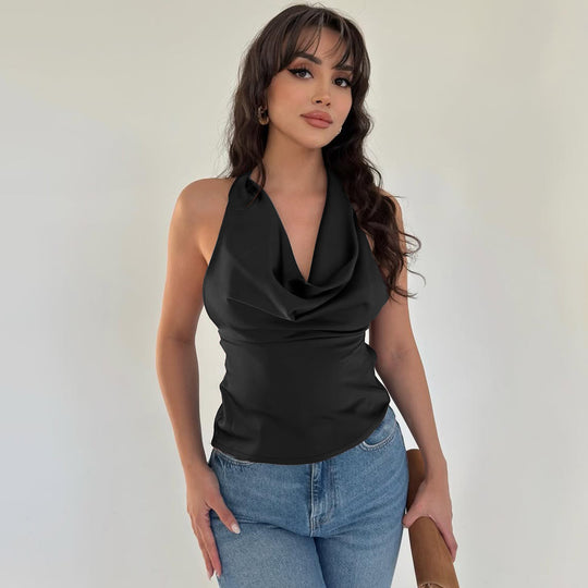 Damen Elegantes Open-Back Top mit langem Rückenausschnitt R&B