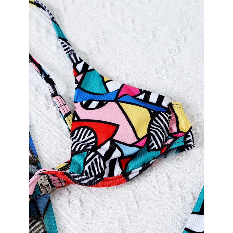 Damen Bikini-Set mit modischem Wickelrock und buntem Grafikdruck R&B