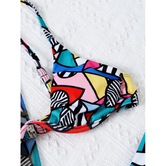 Damen Bikini-Set mit modischem Wickelrock und buntem Grafikdruck R&B