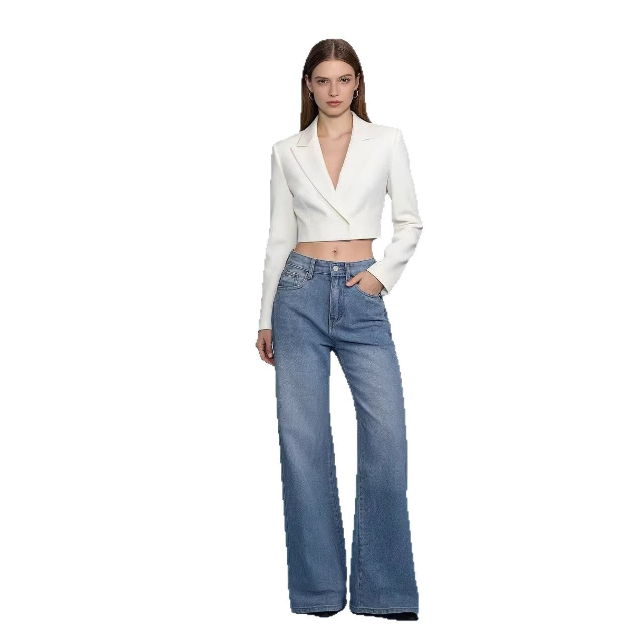 Damen eleganter Cropped Blazer mit schmalem Revers