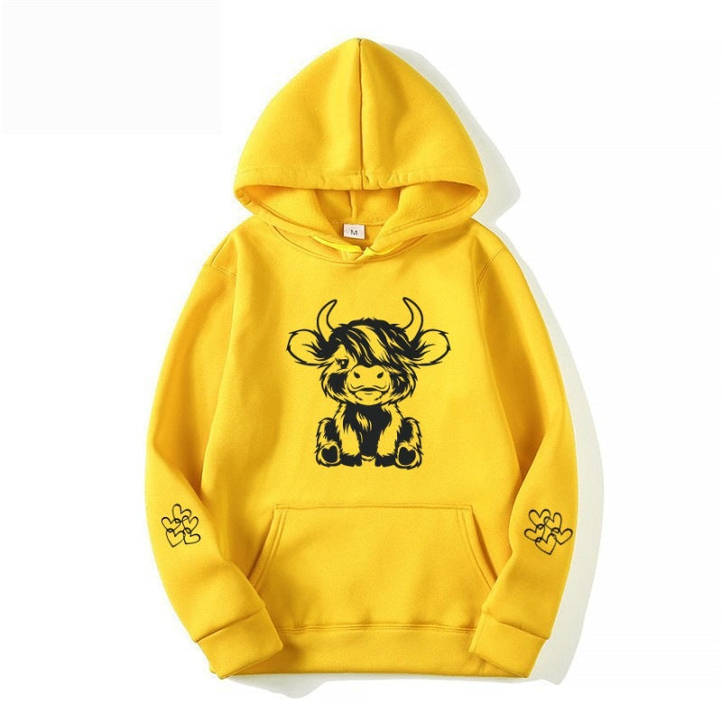 Damen Kapuzensweater mit entzückendem Kuhmotiv und praktischen Kängurutaschen R&B