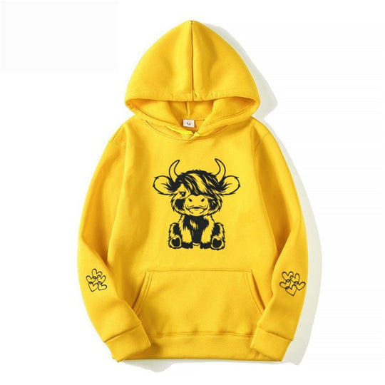 Damen Kapuzensweater mit entzückendem Kuhmotiv und praktischen Kängurutaschen R&B