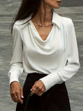 Damen Elegante Bluse mit schwungvollem Ausschnitt und langem Arm R&B