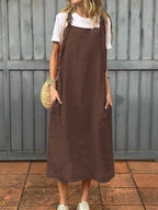 Damen lässiges Leinenkleid mit praktischen Taschen und verstellbaren Trägern R&B