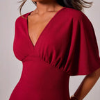 Damen figurbetontes Cocktailkleid mit tiefem V-Ausschnitt und Hüftakzent R&B