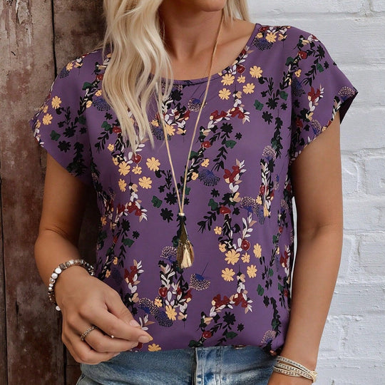 Damen Chiffonbluse mit floralen Mustern und weitem Schnitt R&B