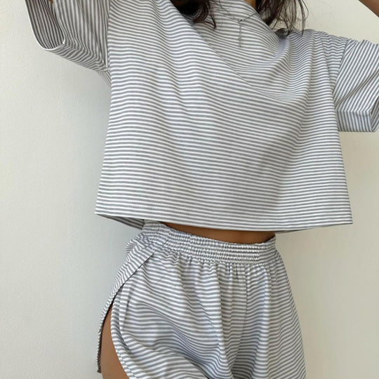 Damen stylisches Freizeit-Set mit lockerem Kurzarm-Top und Shorts R&B