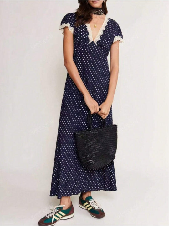 Damen Maxikleid mit raffiniertem Schnitt und floralen Spitzenakzenten R&B