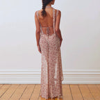 Damen Floral Maxi-Strandkleid mit attraktiven Schlitzdetails und Rückenband R&B