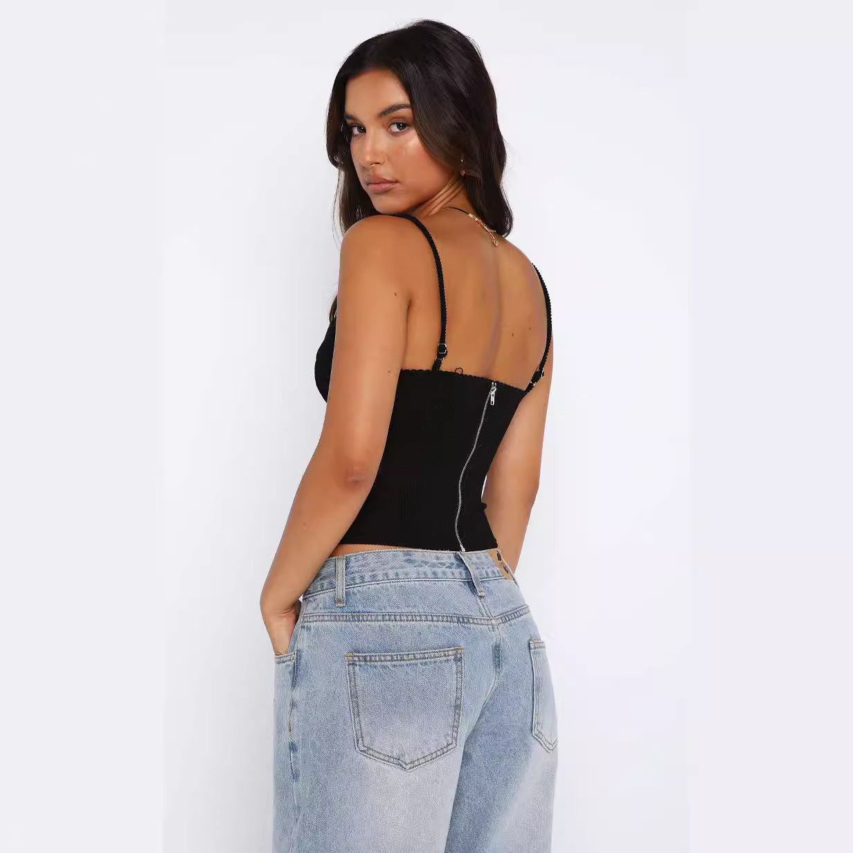 Damen Modisches Oberteil im Rippdesign mit zierlichem Trägerschnitt R&B