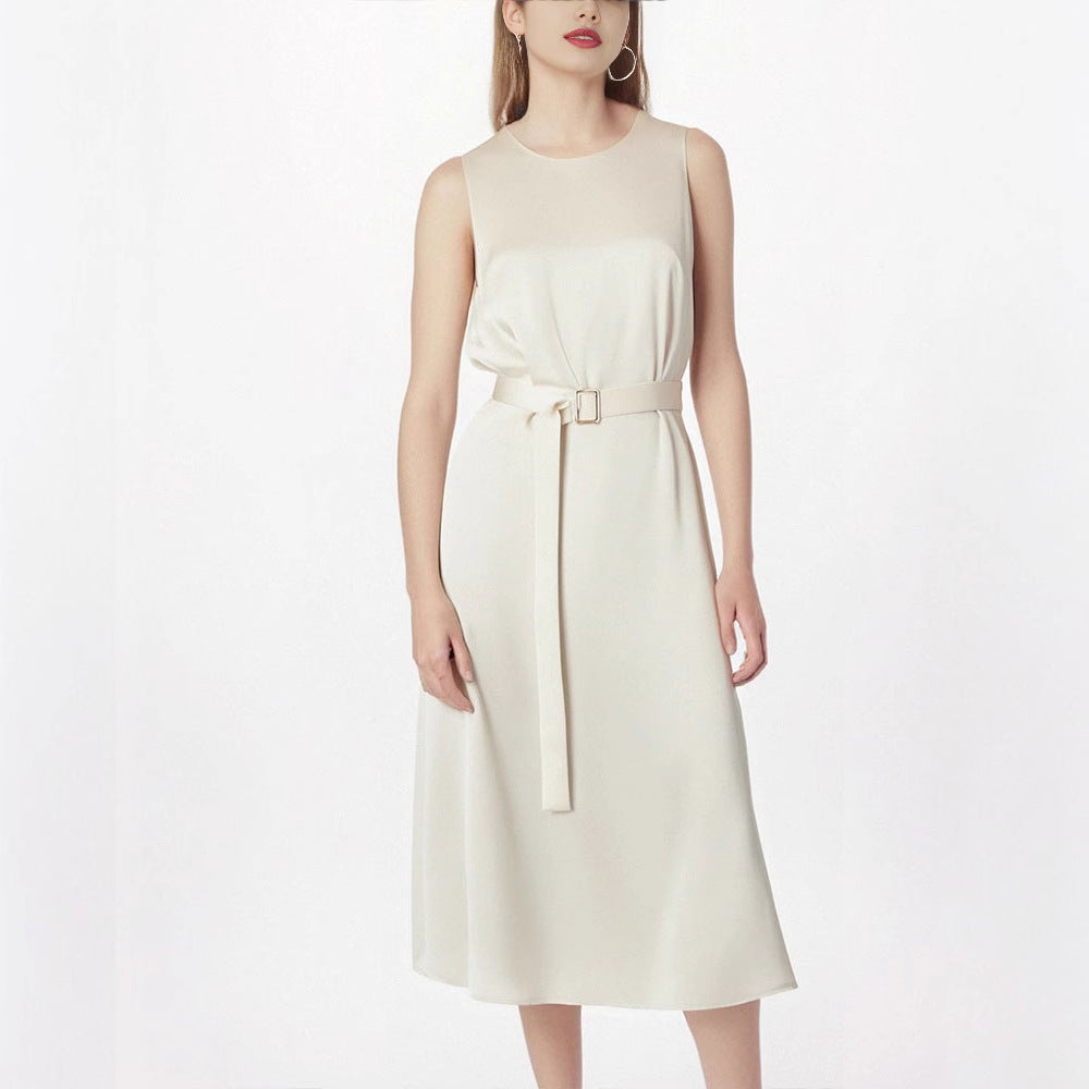 Damen Elegantes Midikleid mit Taillengürtel und fließendem Schnitt R&B