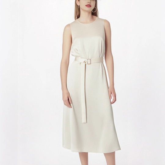 Damen Elegantes Midikleid mit Taillengürtel und fließendem Schnitt R&B