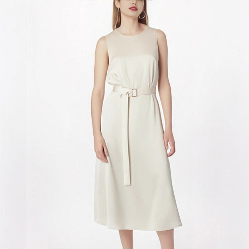 Damen Elegantes Midikleid mit Taillengürtel und fließendem Schnitt R&B