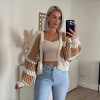 Damen Grobstrickjacke mit grafischem Muster und voluminösen Ärmeln R&B