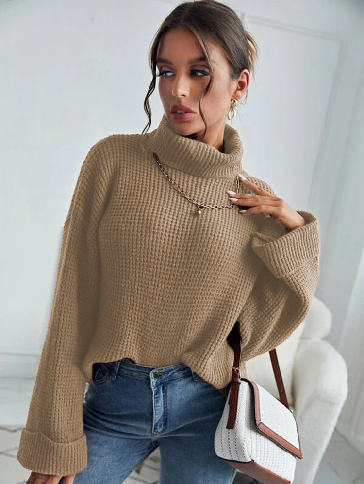 Damen Grober Strickpullover mit hohem Kragen und lässigem Fit R&B