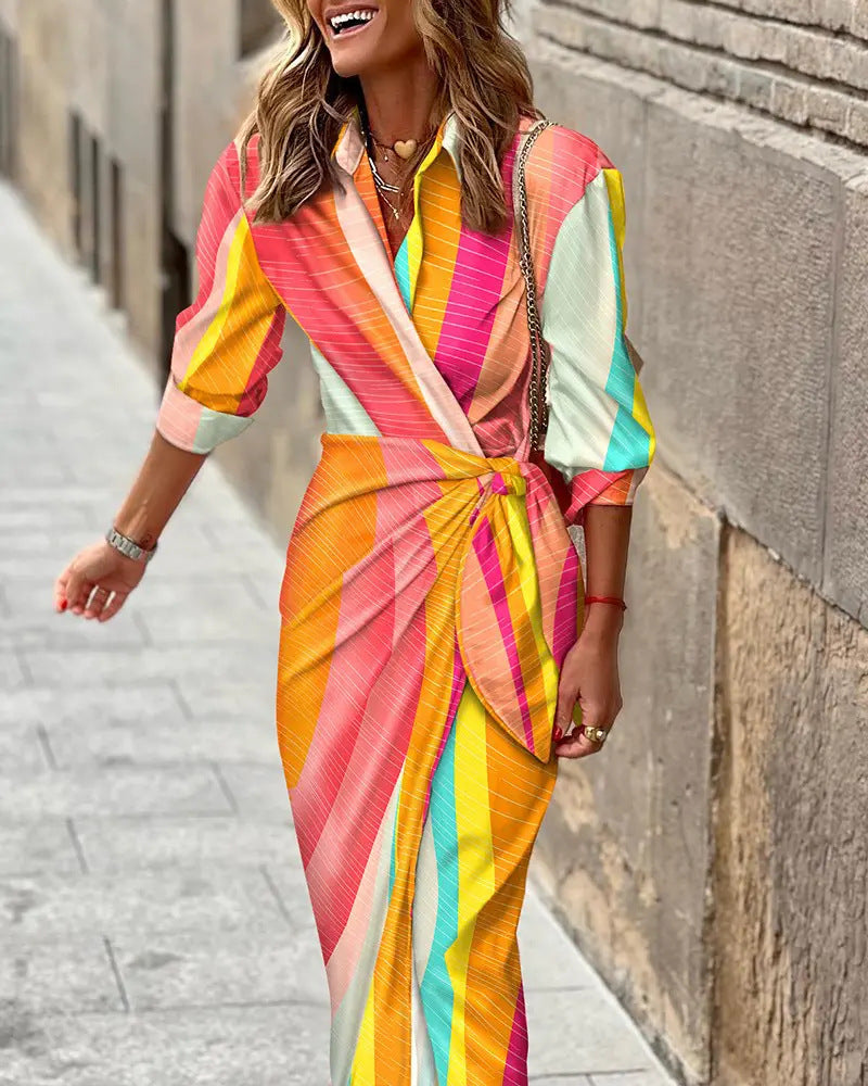 Damen Wickelkleid mit stilvollem Streifenmuster R&B