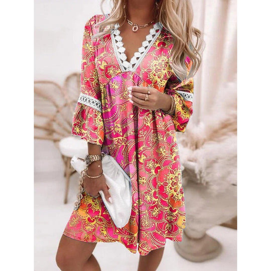 Damen Blumiges Tunika-Kleid mit Spitzenakzenten R&B
